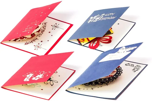 Vista 2 de Tarjetas de felicitación 3D Pop Up Happy Birthday Gift para niños. Juego de 4 paquetes surtidos (paquete de 4, surtido)