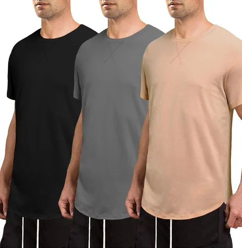Vista 5 de JMIERR Mens 3 Pack Cotton Hipster Hip Hop Longline Crewneck T-Shirt