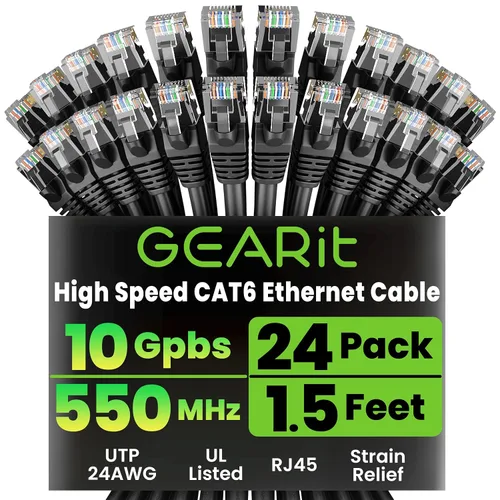 Vista 12 de GEARit Paquete de 24 cables Ethernet Cat6 de 0.5 pies Cable de conexión de red RJ45, conectores chapados en oro sin enganches de 10 Gbps, cable