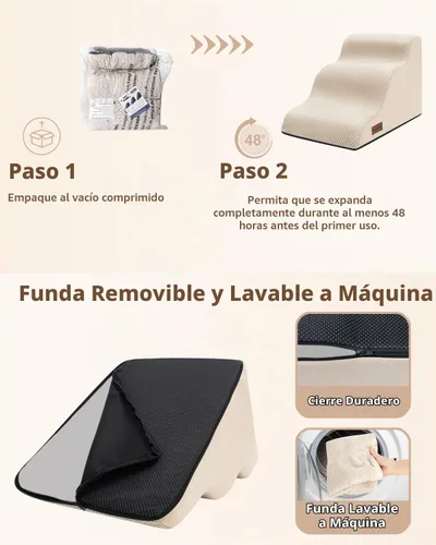 Vista 4 de Aodisman Escaleras para perros pequeños,Rampa para perros de 3 escalones Beige