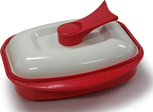 Vista 2 de Juego combinado de utensilios de cocina (sartén y sartén para parrilla) para horno de microondas, rojo