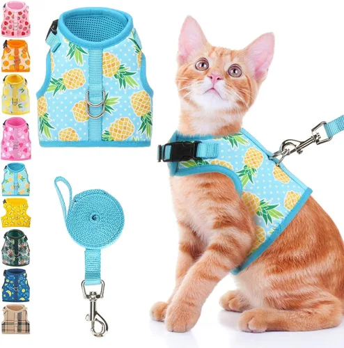 Vista 12 de BINGPET Arnés para gatos con correa y collar para caminar, a prueba de escapes, con correa de 59 pulgadas, arnés de chaleco suave ajustable