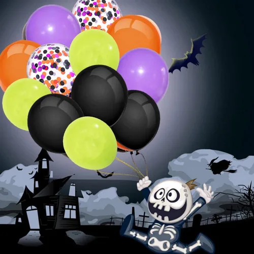 Vista 2 de 60 globos de 12 pulgadas, decoraciones de Halloween, globos de látex, juguetes inflables, globos, negro, naranja, verde