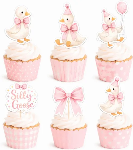 Vista 9 de ALISSAR 36 adornos verdes para cupcakes de ganso tonto, decoración