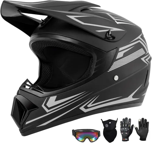 Vista 15 de Juego de 4 cascos de motocross para niños y jóvenes (guantes con gafas), casco de motocicleta de cara completa aprobado por DOT, ATV, BMX, bicicleta
