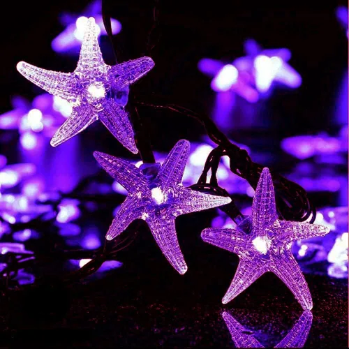 Vista 17 de Luces solares de estrella de mar, impermeables, de 15.7 pies, 20 luces LED de noche con estrellas de mar y océano, mar, mundo, luces de noche