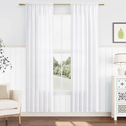 Vista 8 de Cortinas de lino verde aguamarina de 84 pulgadas de largo, juego de 2 paneles semitransparentes con bolsillo para barra para comedor, decoración