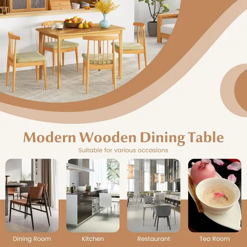 Vista 9 de COSTWAY Mesa de comedor, mesa de cocina rectangular de madera de 48 pulgadas con patas de madera de goma maciza, amplia mesa para cocina, comedor