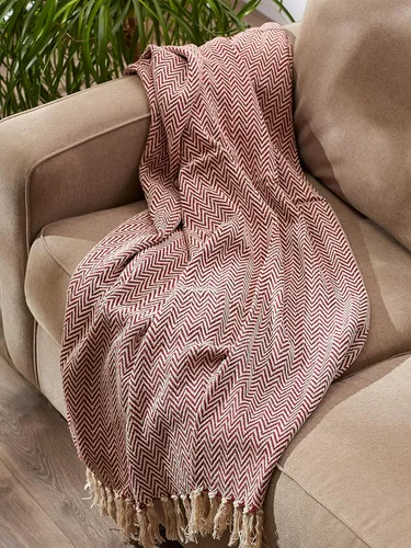 Vista 5 de DII Colección de Mantas Chevron de Algodón Tejido en Telar, 50x60 pulgadas, Rojo Granero
