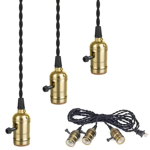 Vista 13 de Kit de luz colgante vintage enchufable con portalámparas colgantes E26/E27 de 1 a 3, luz colgante industrial con interruptores rotativos Negro