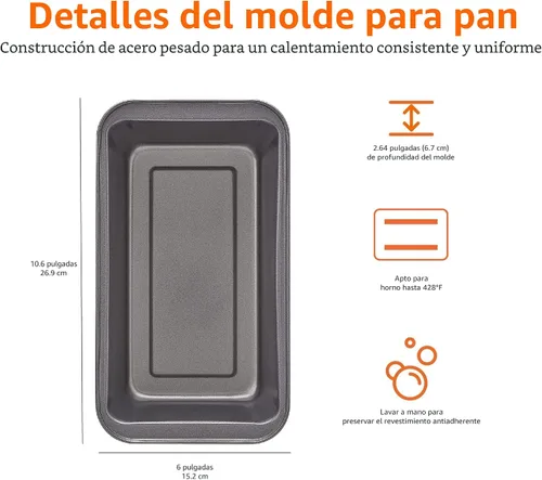 Vista 5 de Amazon Basics Molde rectangular antiadherente para hornear pastel de carne con distribución uniforme del calor, 9.5 x 5 pulgadas, gris, juego de 2