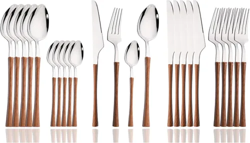 Vista 11 de JASHII Juego de cubiertos de acero inoxidable con textura de mármol, 24 piezas, tenedor de cuchillo, cuchara de té, cubiertos plateados para 6