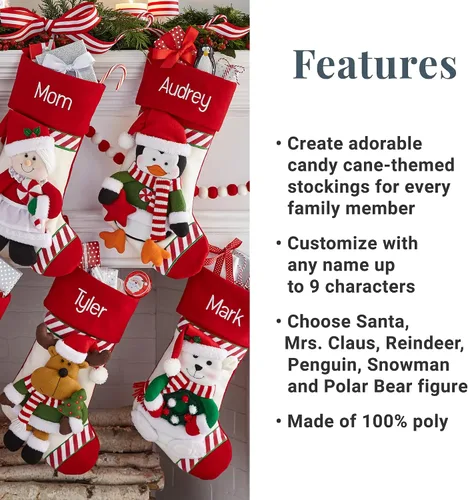 Vista 5 de Let's Make Memories - Medias navideñas personalizadas para la familia - Bordadas - De felpa 3D - Decoración navideña - 8"x18" - Familia bastón