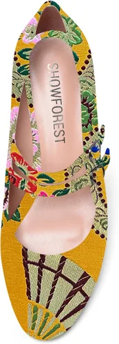 Vista 3 de SHOWFOREST Zapatos de tacón bajo con hebilla de punta redonda para mujer, con correa ajustable y correa ajustable, 2 pulgadas