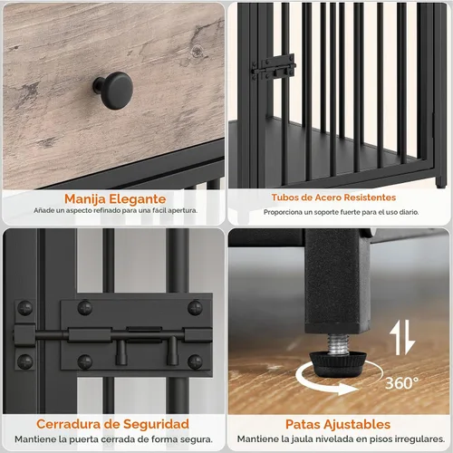 Vista 8 de HOOBRO Muebles de jaula para perros, casa de madera para perros, perrera decorativa con cajón, mesa auxiliar de jaula de interior para perros