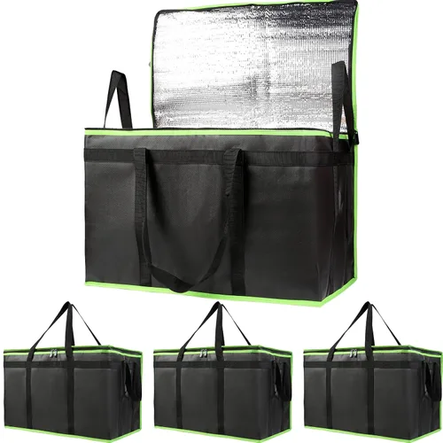 Vista 26 de Bolsa térmica, suave y aislada, bolsa de alimentos plegable para entrega de alimentos, portátil, color negro, paquete de 4, tamaño L Soft Cooler