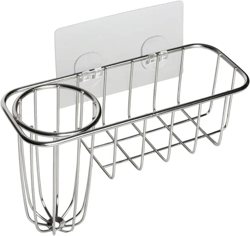Vista 8 de HULISEN Soporte de esponja 3 en 1 para fregadero de cocina con soporte para cepillo de platos, organizador de acero inoxidable para jabón, fregador