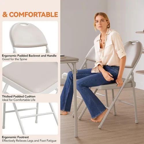 Vista 4 de GAOMON Paquete de 4 sillas plegables para tarjetas, cojín acolchado de poliuretano grueso, patas de metal y almohadillas antideslizantes, asiento
