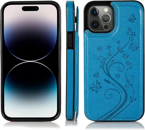 Vista 3 de Funda compatible con iPhone 15 Pro Max de 6.7 pulgadas con protector de pantalla de vidrio templado y tarjetero con soporte para tarjetero, funda