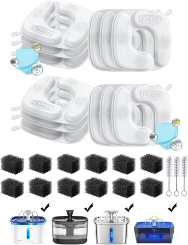 Vista 13 de Veken Filtro de fuente de agua para gatos, paquete de 4 filtros clásicos de repuesto y 4 esponjas de repuesto para dispensador automático de agua