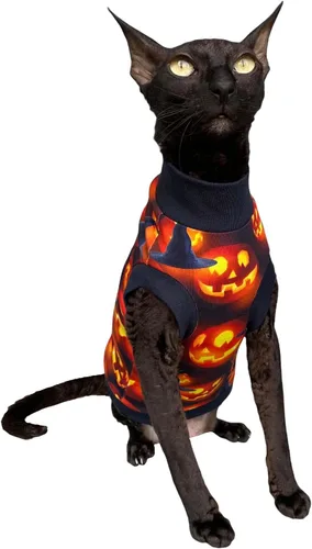 Vista 3 de Camiseta de gato sin pelo Luciano's Halloween para Sphynx y gato desnudo (XS)