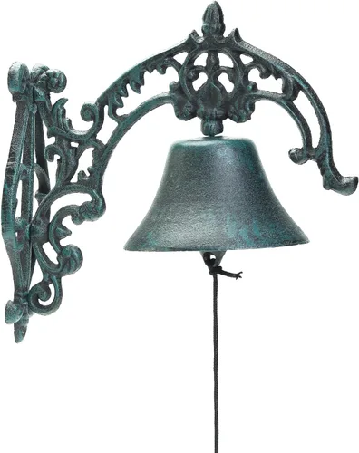 Vista 10 de Sungmor Campana de cena de hierro fundido, campana de puerta exterior de granja, campana colgante de pared, antiguo color encantador pájaros Forma B