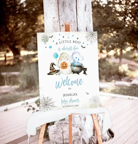 Vista 16 de Personalized Halloween Baby Shower Welcome Sign, A Little Boo Baby Shower Welcome Sign, Pumpkin Decorations,girl, Halloween Decor 12" X 18" (Small)