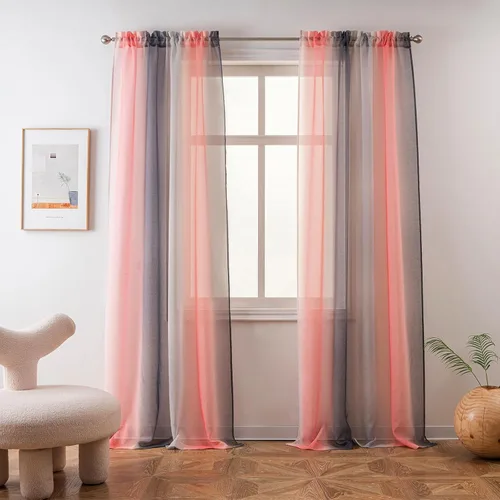 Vista 16 de Cortinas Yancorp traslúcidas de 2 paneles para dormitorio de 63 pulgadas de largo, cortinas de lino azulbeige ombre con bolsillo para barra