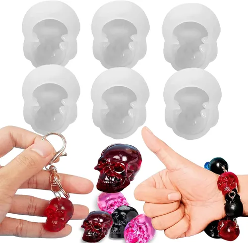 Vista 9 de Molde de resina de calavera – 3 piezas de mini cabezas de calavera 3D de cuervo y calaveras de silicona para resina epoxi, fabricación de joyas