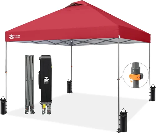 Vista 25 de CROWN SHADES Tienda de campaña desplegable de 10x10, toldo para exteriores Rojo