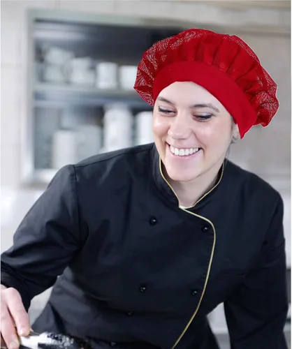 Vista 4 de Paquete de 6 gorras de chef ajustables de malla para cocinar, servicio de alimentos, redes para el cabello, red de cocina, gorro reutilizable