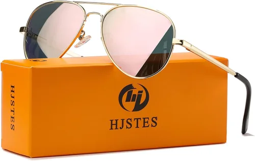 Vista 8 de HJSTES Lentes de sol polarizados estilo aviador para mujeres y hombres, lentes de espejo de metal clásicos, 100% bloqueo UV, 2.283 in
