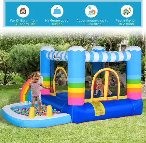 Vista 6 de Outsunny - Casa de rebote inflable para niños, castillo de salto, piscina de agua 2 en 1 con soplador de aire para edades de 3 a 12 años, diseño