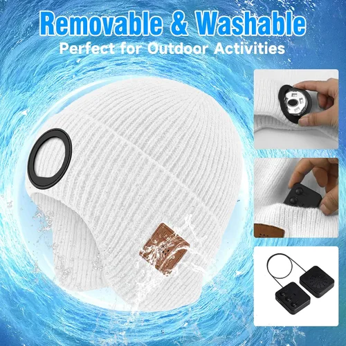 Vista 62 de Gorro Bluetooth con auriculares ligeros e inalámbricos, micrófono integrado y altavoces estéreo mejorados con música