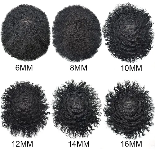 Vista 4 de Afro Curl Black Mens Toupee Afro Americano Unidades de Cabello para Hombres Negros Kinky Rizado Fino Mono Brasileño Cabello Humano Pelucas Hombres