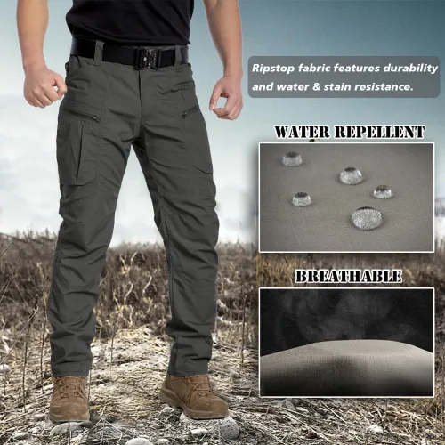 Vista 6 de CARWORNIC Pantalones tácticos ligeros para hombre, pantalones cargo militares, resistentes al agua, para senderismo, trabajo