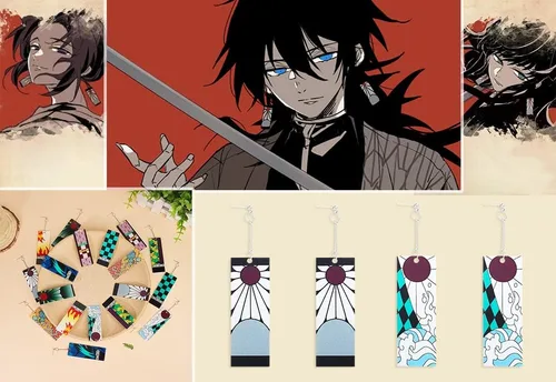 Vista 7 de Tanjiro - Pendientes colgantes para mujer, anime cosplay para hombres, Kimetsu No Yaiba, anime cosplay, regalo de Navidad para niñas, Acrílico, otro