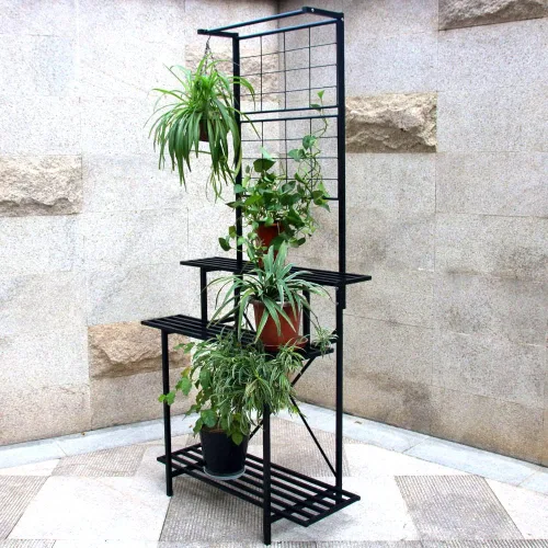 Vista 6 de Estante colgante para macetas, resistente soporte para plantas, enrejado, soporte para plantas de múltiples capas para el hogar, jardín, balcón