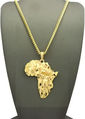 Vista 4 de Shiny Jewelers USA Men Africa MAP FIST Power ANKH Cruz PENDENTE (materia de vida) caja, cuerda, collar de cadena cubana