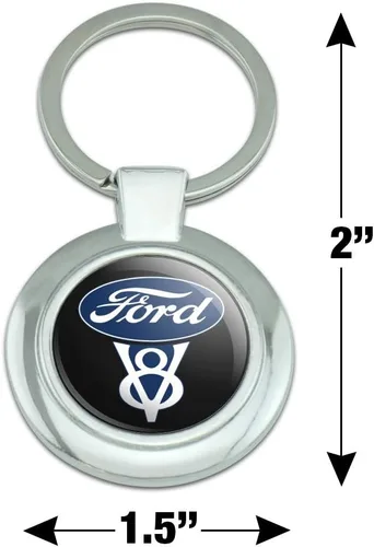 Vista 2 de GRAPHICS & MORE Ford Vintage V8 Logo Llavero Clase Redondo Cromo Plateado Metal, Cromado