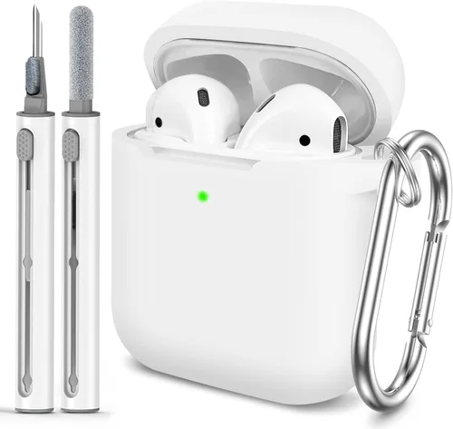 Vista 17 de Funda Protectora para AirPods 1/2, viene con kit de limpieza, funda protectora de silicona suave con hebilla, compatible con estuche de carga