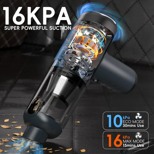 Vista 2 de Aspiradora de coche 2 en 1 y soplador de aire, 80 W/16 kpa/12 KRPM/30 min, limpiador de polvo de alta potencia, aspiradora portátil inalámbrica
