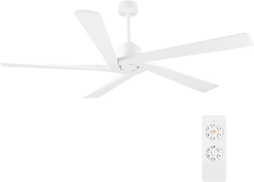 Vista 24 de WINGBO - Ventilador de techo DC de 48" sin luz - 5 aspas de madera maciza talladas, motor DC reversible de 6 velocidades, ventilador de techo sin