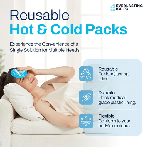 Vista 2 de Paquetes de hielo reutilizables de gel caliente y frío para lesiones, paquete de 7 paquetes de hielo de gel variados, solución de terapia fría