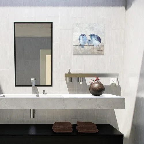 Vista 3 de Woxfcart Arte de pared azul para decoración de pájaros, impresión en lienzo de 12 x 12 pulgadas, cuadro familiar de pájaros para dormitorio, baño