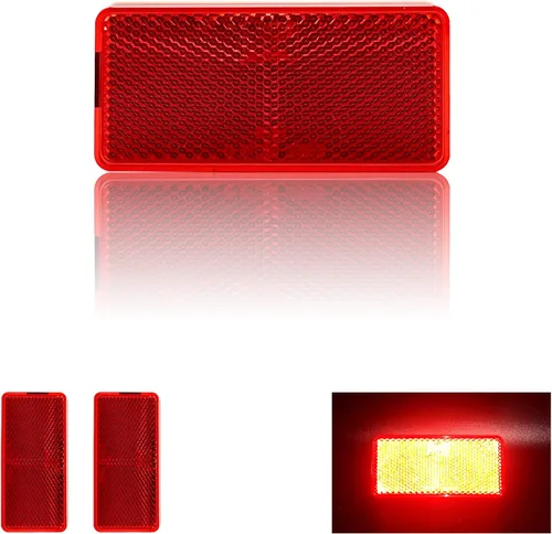 Vista 6 de Reflector autoadhesivo rectángulo de 3.701 x 1.732 in de seguridad impermeable para árboles de buzón de entrada – 10 piezas de plástico naranja