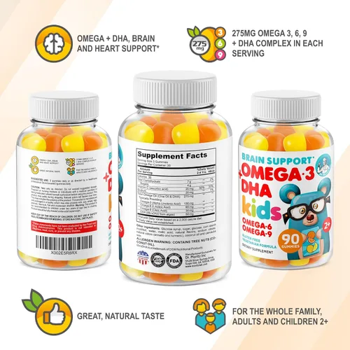 Vista 2 de DR. MORITZ Gomitas veganas Omega 3 para niños y niños pequeños (90 unidades), gomitas Omega 3 para niños para la salud del cerebro y el corazón, sin