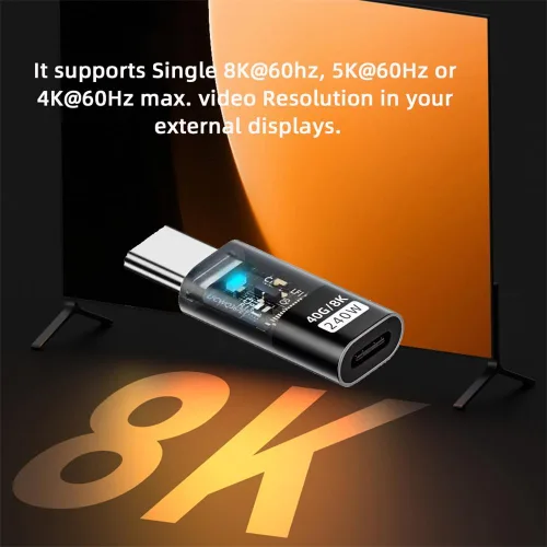 Vista 2 de xiwai Transparente USB4 tipo C macho a hembra adaptador de extensión con LED 240W Power 40Gbps Data 8K Video Converter para teléfono portátil