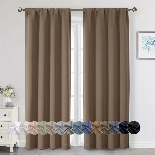 Vista 106 de Cortinas opacas para dormitorio, sala de estar, juego de 2 paneles de 54 pulgadas de largo, cortinas de oscurecimiento de habitación con aislamiento