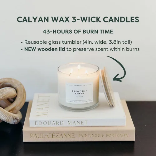 Vista 4 de Calyan Wax Co. Evergreen & Eucalyptus - Vela perfumada de 3 mechas - 43 horas de combustión - Velas de soja de lujo de 3 mechas - Velas de cera